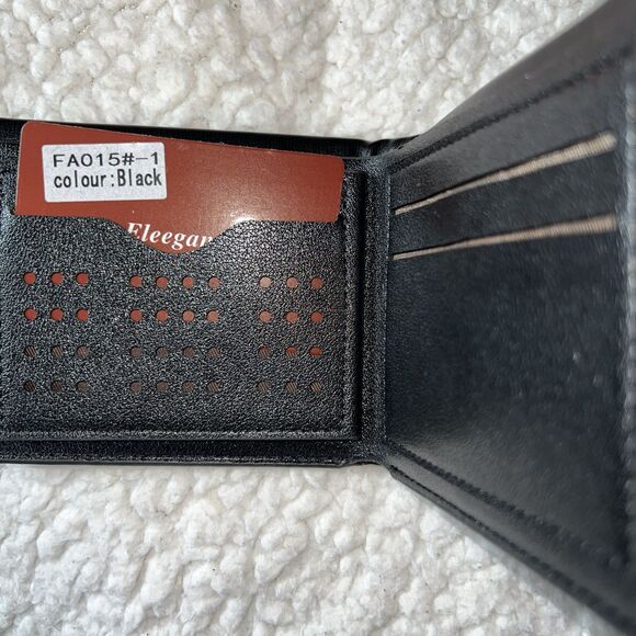 New Mens Black Elegance Leather Bifold Wallet ID Window Card Photo Cash Holder - Picture 10 of 13